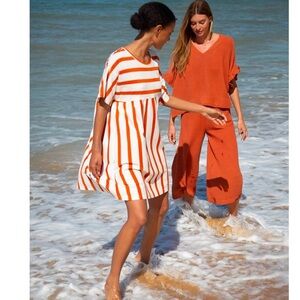 BEAUMONT Organic Lois-Sue Organic Cotton Striped Short Sleeve Dress